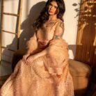Blush Peach Sequins Embroidered Punjabi Suit with Organza Dupatta