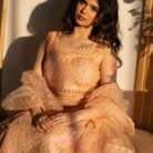Blush Peach Sequins Embroidered Punjabi Suit with Organza Dupatta