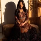 Elegant Chocolate Brown Printed Punjabi Suit with Floral Border Dupatta