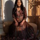 Elegant Chocolate Brown Printed Punjabi Suit with Floral Border Dupatta