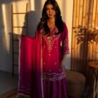 Royal Fuchsia Pink Punjabi Suit with Elegant Golden Embroidery