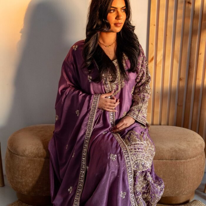 Royal Lavender Embroidered Punjabi Suit with Heavy Handwork Dupatta