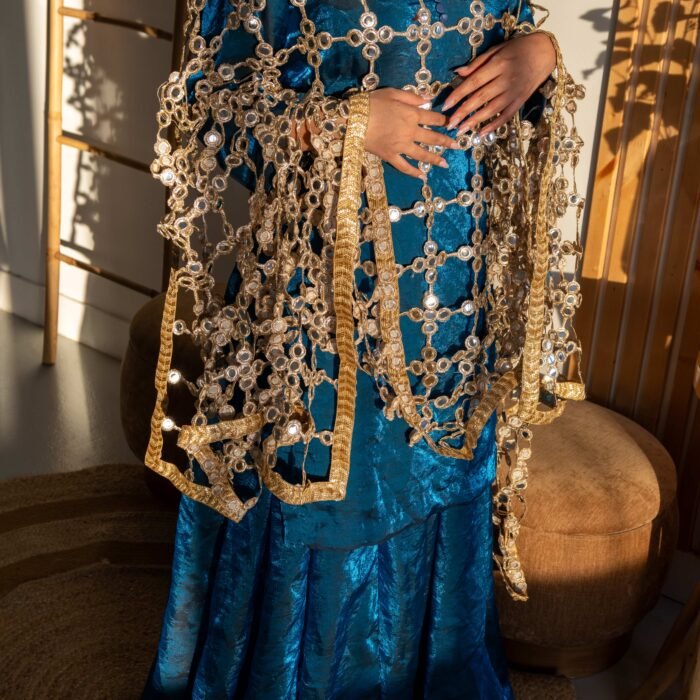 Royal Sapphire Punjabi Suit with Sharara with Mirror Net Dupatta 1 Royal Sapphire Punjabi Suit with Sharara with Mirror Net Dupatta