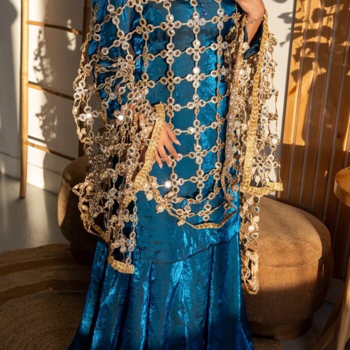 Royal Sapphire Punjabi Suit with Sharara with Mirror Net Dupatta Royal Sapphire Punjabi Suit with Sharara with Mirror Net Dupatta