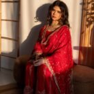 Ruby Red Embroidered Punjabi Suit with Heavy Gold Work & Elegant Dupatta