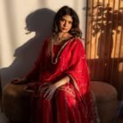 Ruby Red Embroidered Punjabi Suit with Heavy Gold Work & Elegant Dupatta